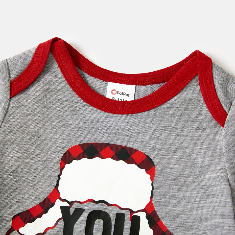 Christmas Family Matching Short-sleeve Hat & Letter Print Red Plaid Pajamas Sets (Flame Resistant) ColorBlock big image 10