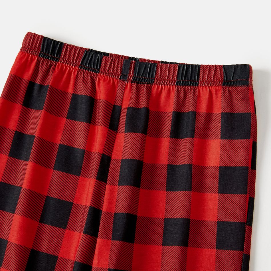 Christmas Family Matching Short-sleeve Hat & Letter Print Red Plaid Pajamas Sets (Flame Resistant) ColorBlock big image 5