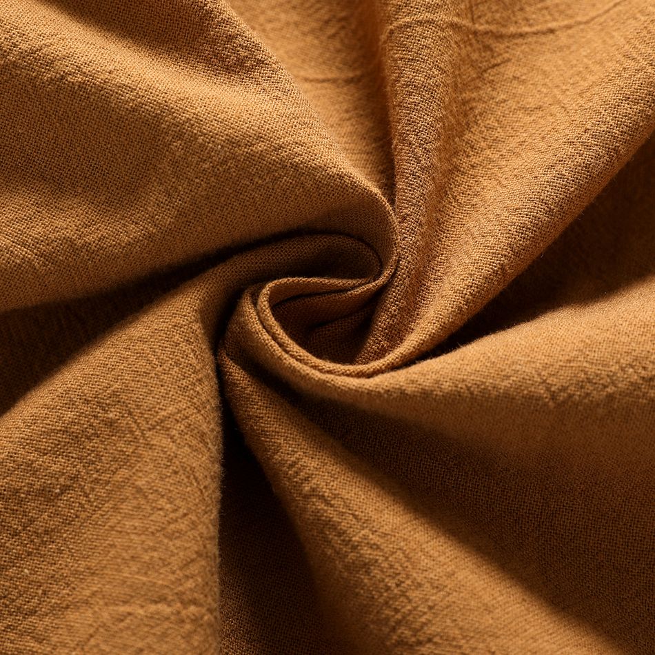 Kid Boy 100% Cotton Letter Print Colorblock Lapel Collar Long-sleeve Shirt Apricot brown big image 5