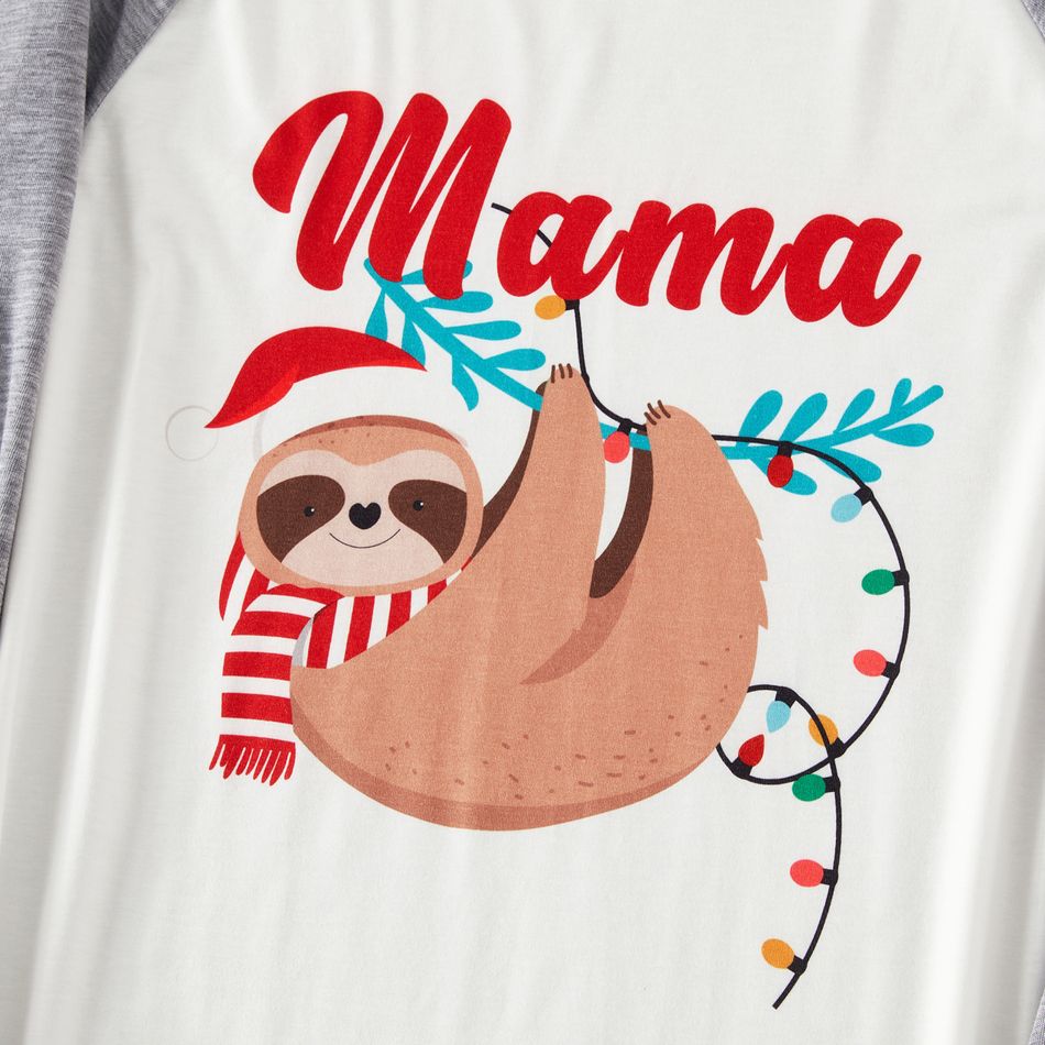 Christmas Family Matching Sloth & Letter Print Raglan-sleeve Pajamas Sets (Flame Resistant) ColorBlock big image 8