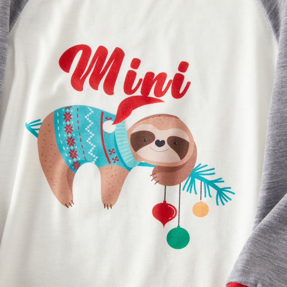 Christmas Family Matching Sloth & Letter Print Raglan-sleeve Pajamas Sets (Flame Resistant) ColorBlock big image 13