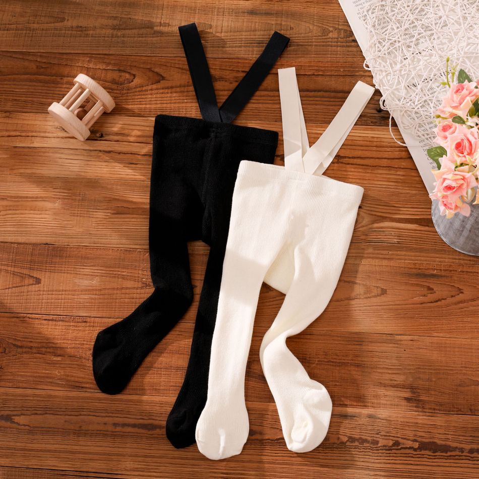 Baby Solid Suspender Leggings Tights Beige big image 3