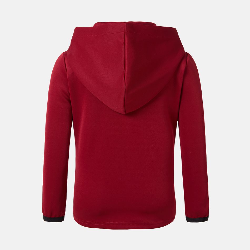 Activewear Toddler Boy Letter Print Zipper Design Hooded Jacket WineRed big image 3