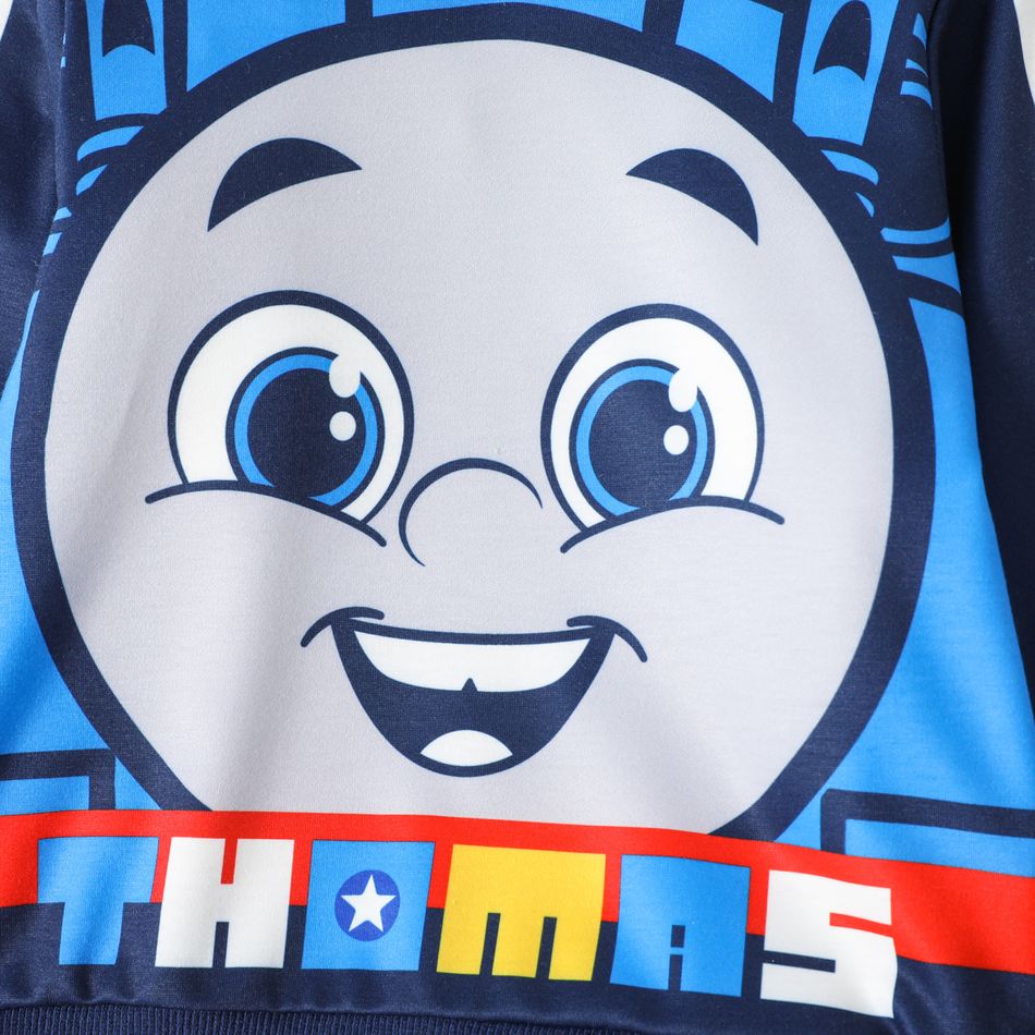 Thomas & Friends 2pcs Toddler Boy/Girl Vehicle Print Hoodie Sweatshirt and Striped Pants Set Deep Blue big image 2