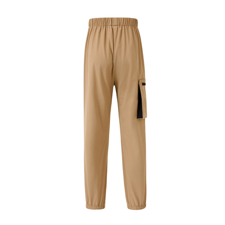 Activewear Kid Boy Solid Color Pocket Design Elasticized Pants Khaki big image 5