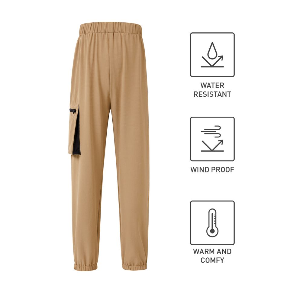 Activewear Kid Boy Solid Color Pocket Design Elasticized Pants Khaki big image 1