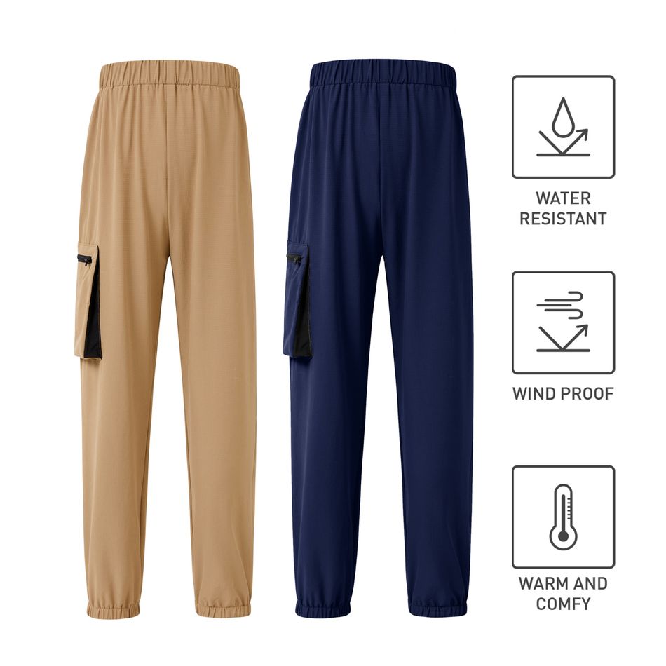 Activewear Kid Boy Solid Color Pocket Design Elasticized Pants Khaki big image 2