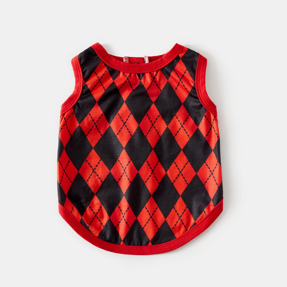 Christmas Family Matching Reindeer & Letter Print Red Raglan-sleeve Argyle Pattern Pajamas Sets (Flame Resistant) Black big image 14