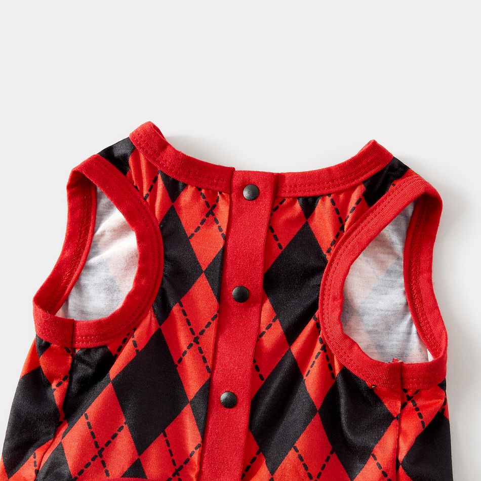 Christmas Family Matching Reindeer & Letter Print Red Raglan-sleeve Argyle Pattern Pajamas Sets (Flame Resistant) Black big image 13