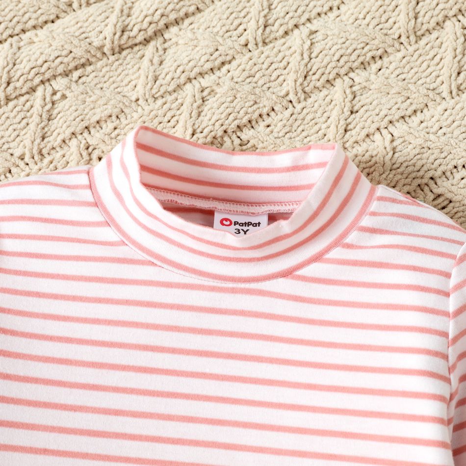 Toddler Girl Stripe Mock Neck Long-sleeve Dress pink big image 4