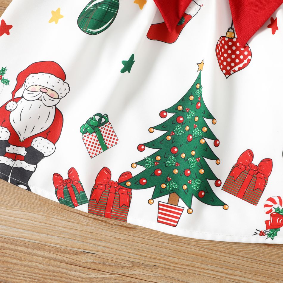 طفل فتاة عيد الميلاد الرسم تصميم bowknot لصق فستان طويل الأكمام احمر ابيض big image 5