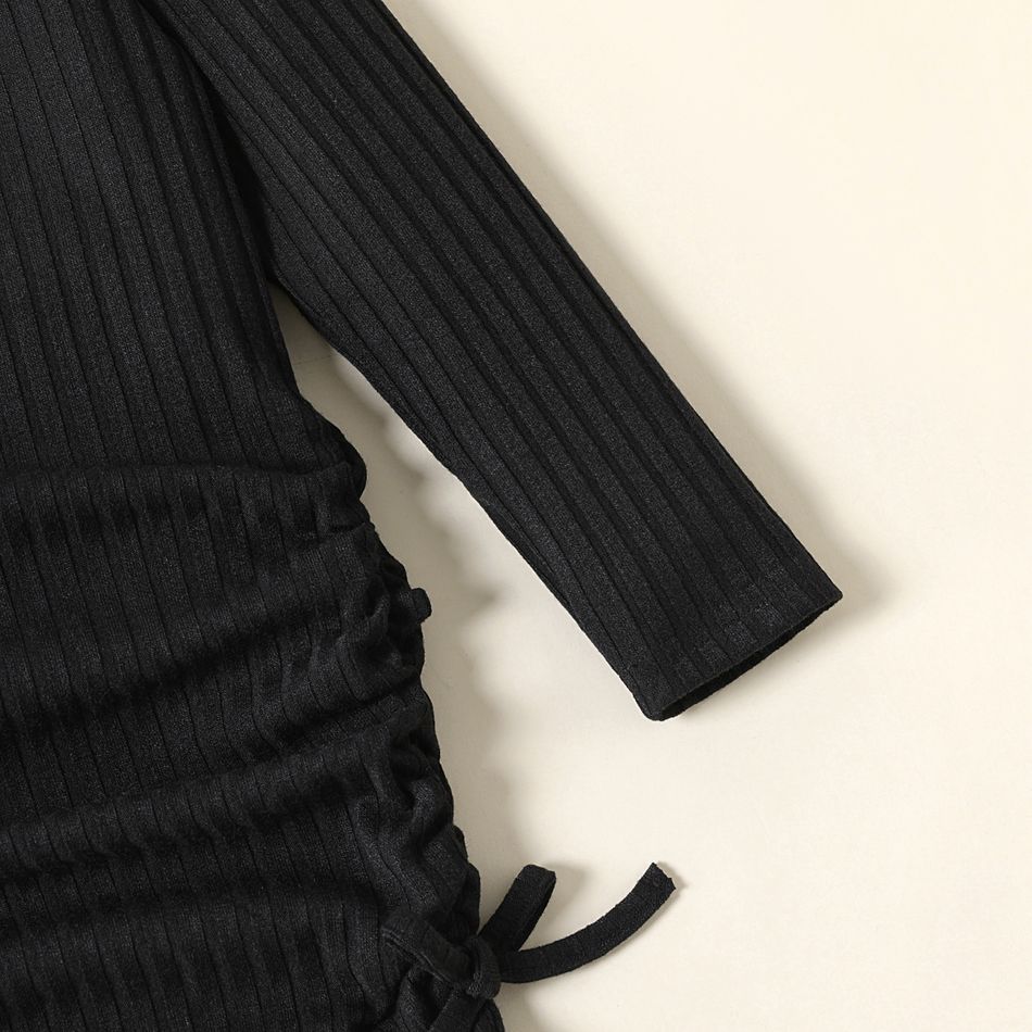 Toddler Girl Mock Neck Cut Out Bowknot Design Ruched Long-sleeve Black Dress Black big image 5