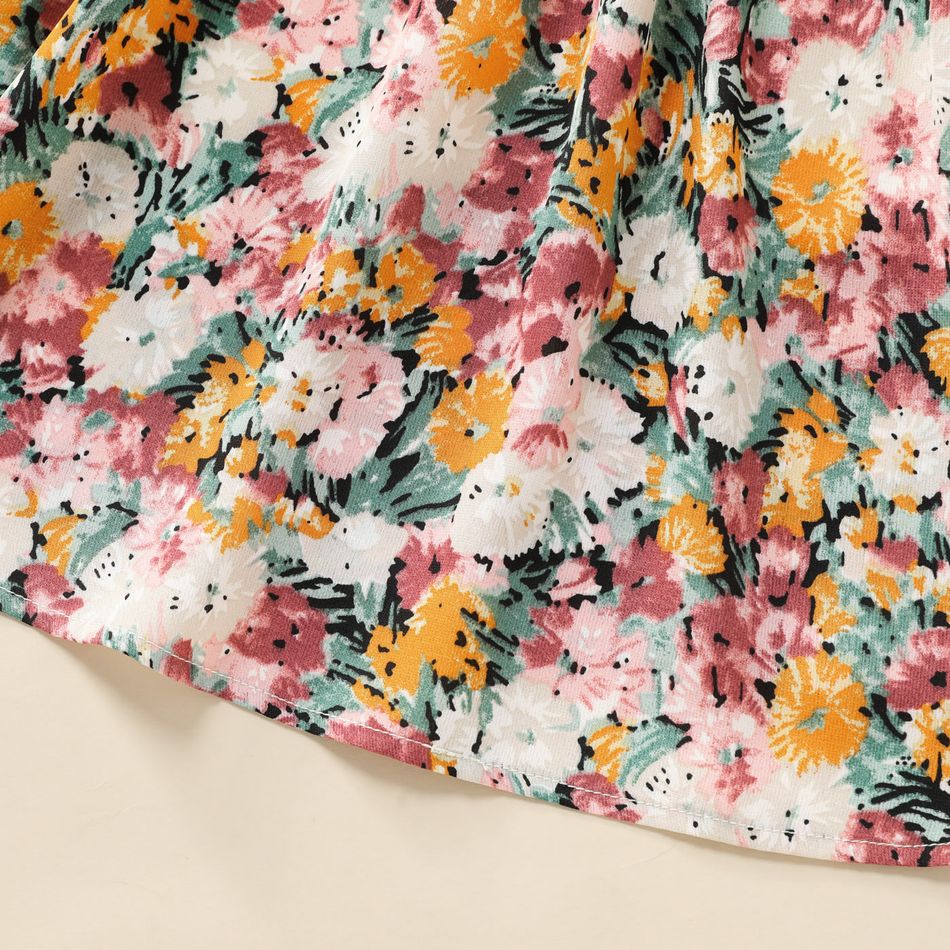 Toddler Girl Floral Print Ruffle Collar Belted Long-sleeve Dress Multi-color big image 5