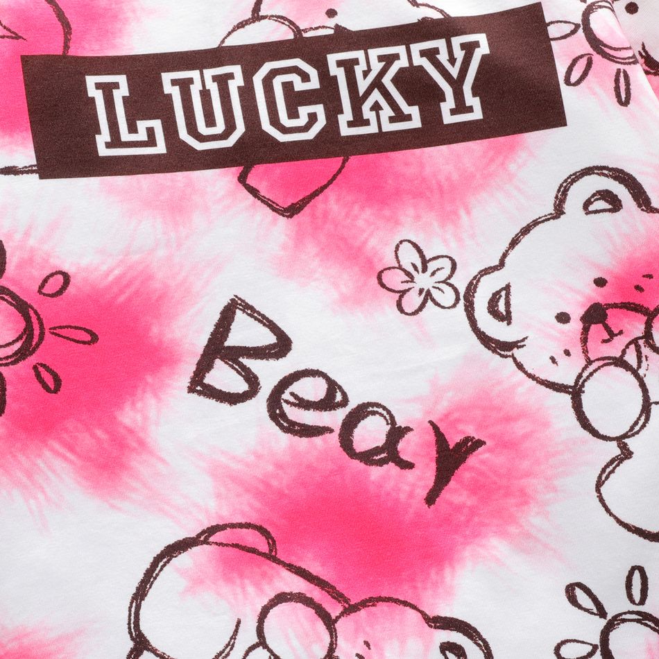 2pcs Kid Girl Tie Dyed Bear Print Long-sleeve Tee and Pants Pajamas Sleepwear Set Pink big image 3
