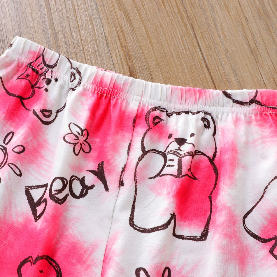 2pcs Kid Girl Tie Dyed Bear Print Long-sleeve Tee and Pants Pajamas Sleepwear Set Pink big image 4