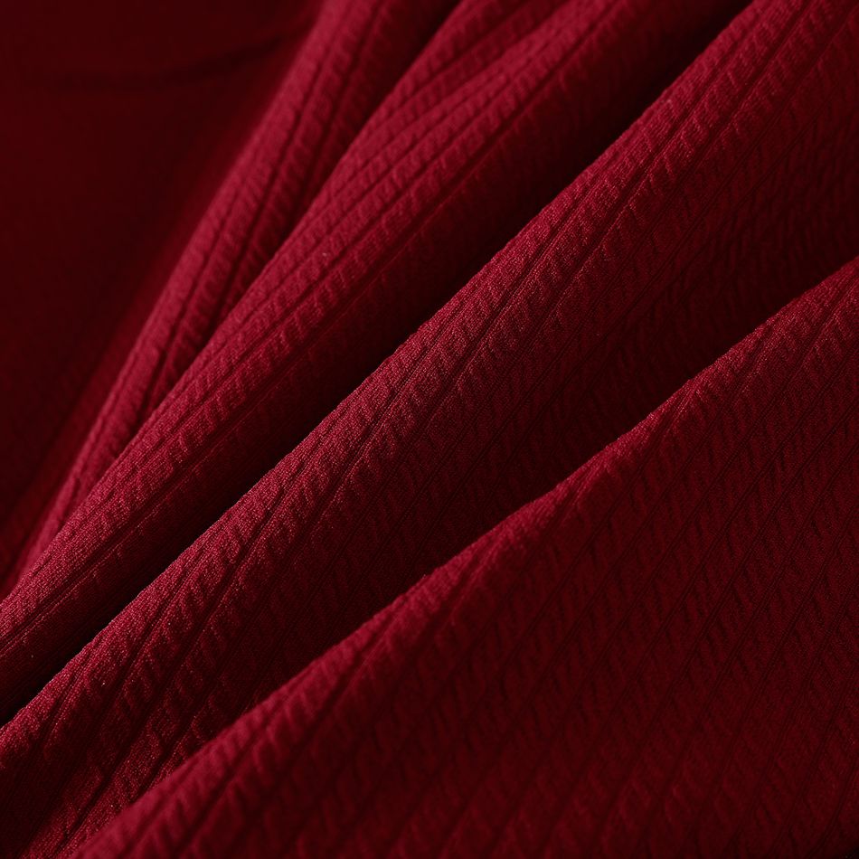 Kid Girl Christmas Sweet 3D Bowknot Design Long-sleeve Red Dress WineRed big image 4