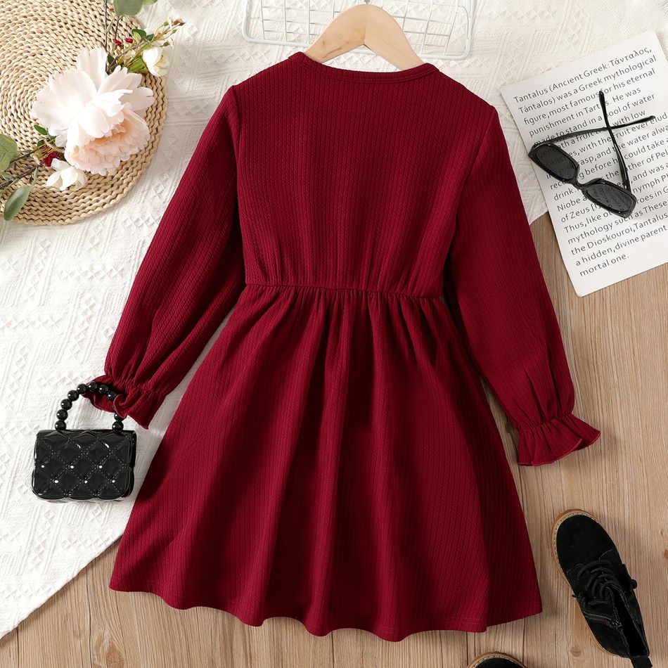 Kid Girl Christmas Sweet 3D Bowknot Design Long-sleeve Red Dress WineRed big image 5