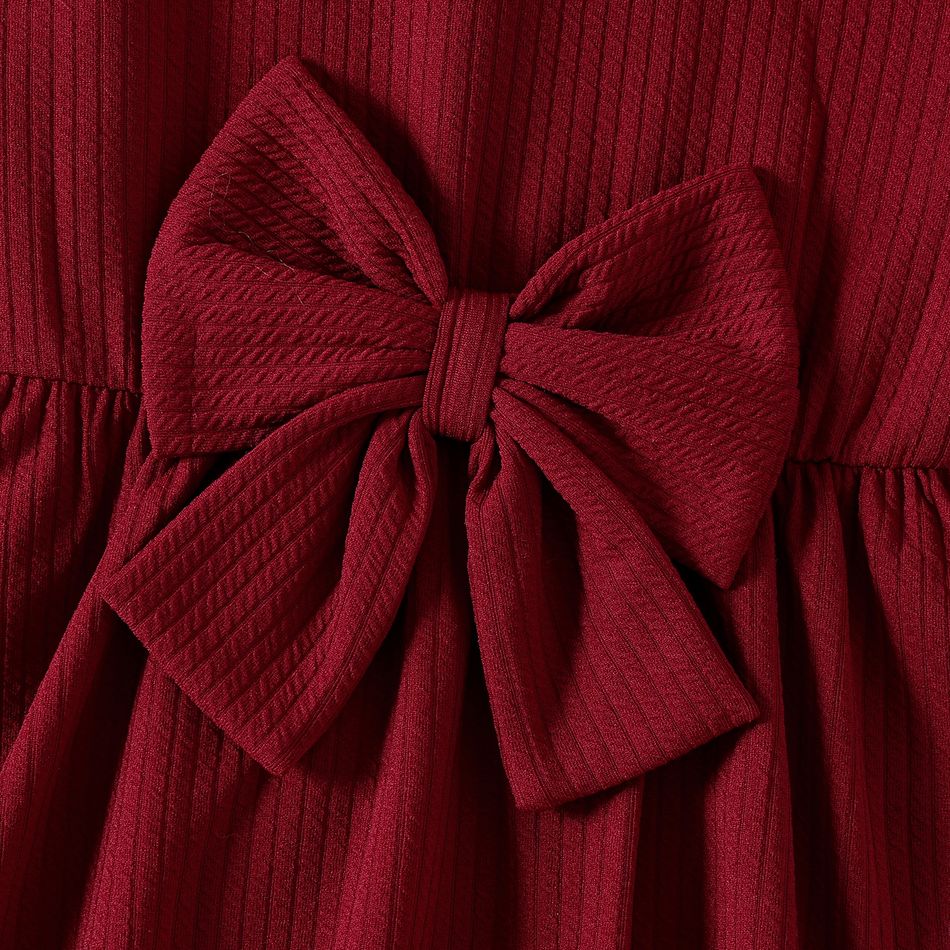 Kid Girl Christmas Sweet 3D Bowknot Design Long-sleeve Red Dress WineRed big image 2