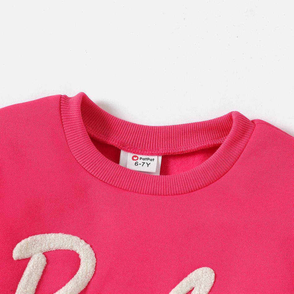 Barbie Kid Girl Letter Embroidered Pullover Sweatshirt Pink big image 4