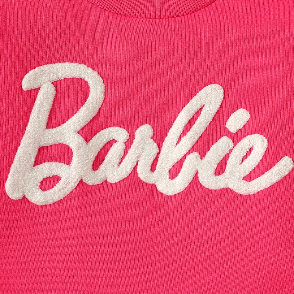 Barbie Kid Girl Letter Embroidered Pullover Sweatshirt Pink big image 3