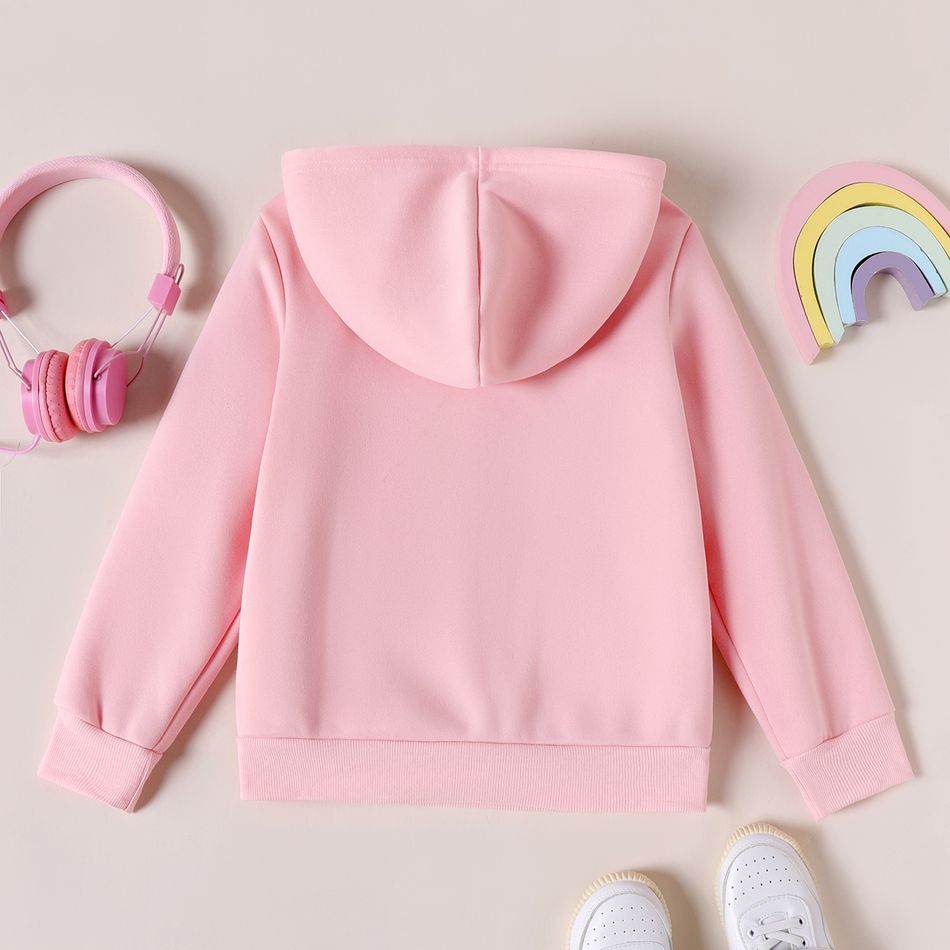 Kid Girl Unicorn Print Pocket Design Fleece Lined Pink Sweatshirt Pink
