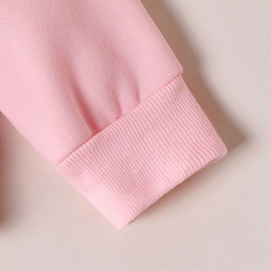 Kid Girl Unicorn Print Pocket Design Fleece Lined Pink Sweatshirt Pink big image 4