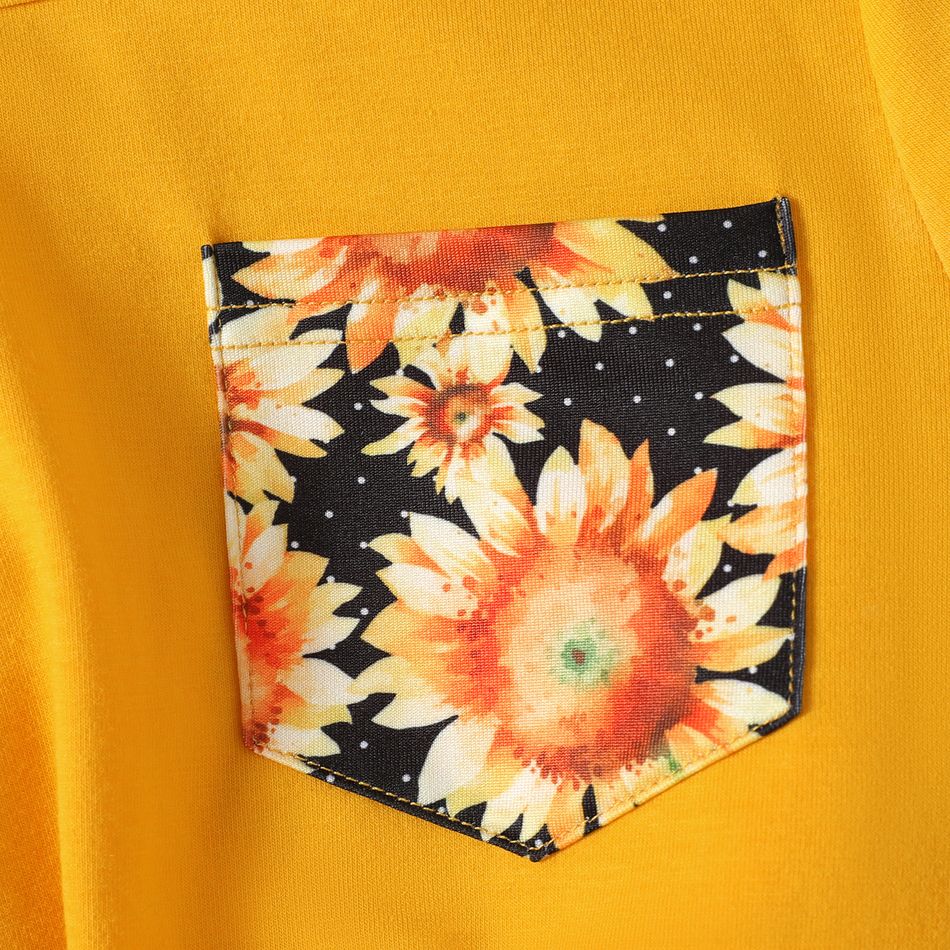 2pcs Kid Girl Pocket Design Twist Knot Long-sleeve Tee and Floral Print Leggings Set Ginger big image 3
