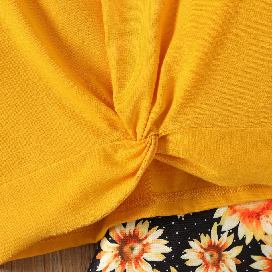 2pcs Kid Girl Pocket Design Twist Knot Long-sleeve Tee and Floral Print Leggings Set Ginger big image 4