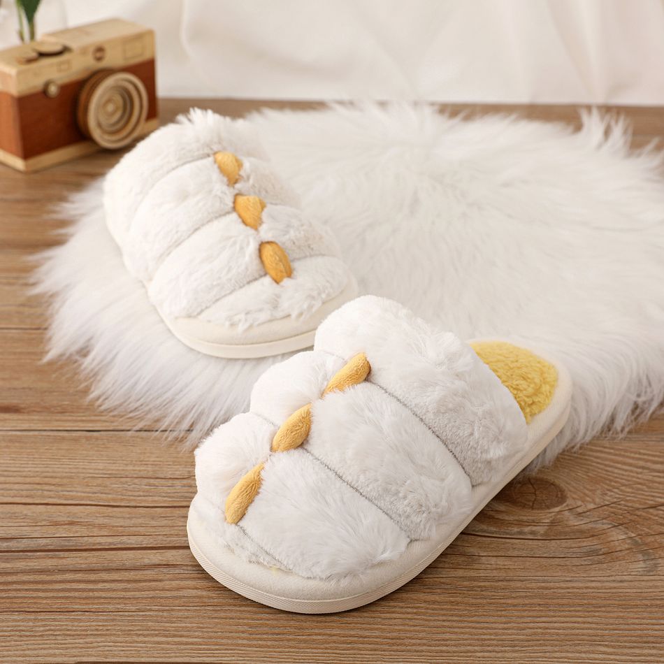 Toddler / Kid Colorblock Fuzzy Fleece Slippers Plush Slides White big image 4