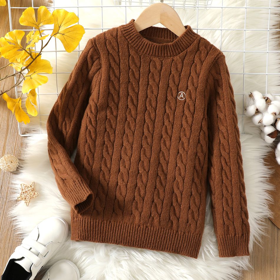 Kid Boy/Kid Girl Basic Solid Color Textured Knit Sweater Coffee