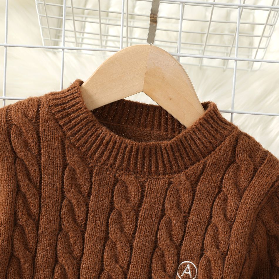 Kid Boy/Kid Girl Basic Solid Color Textured Knit Sweater Coffee big image 3