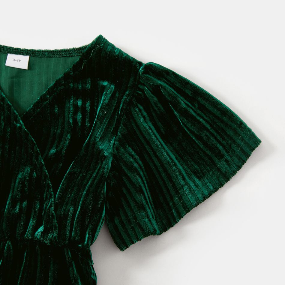 Family Matching Green Velvet Surplice Neck Ruffle-sleeve Dresses and Plaid Shirts Sets Green big image 15