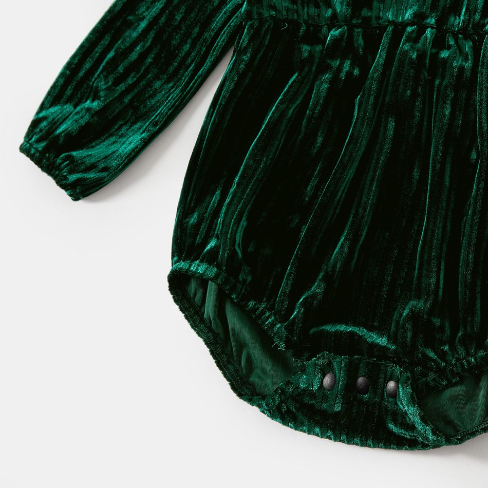 Family Matching Green Velvet Surplice Neck Ruffle-sleeve Dresses and Plaid Shirts Sets Green big image 18