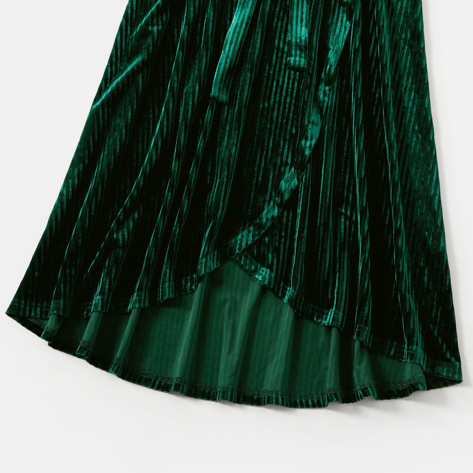 Family Matching Green Velvet Surplice Neck Ruffle-sleeve Dresses and Plaid Shirts Sets Green big image 13