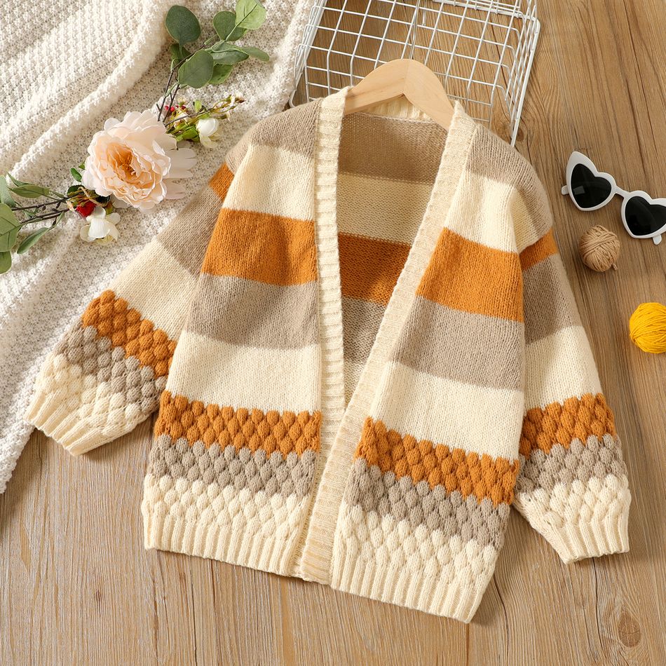 Kid Girl Colorblock Open Front Sweater Cardigan Ginger big image 2