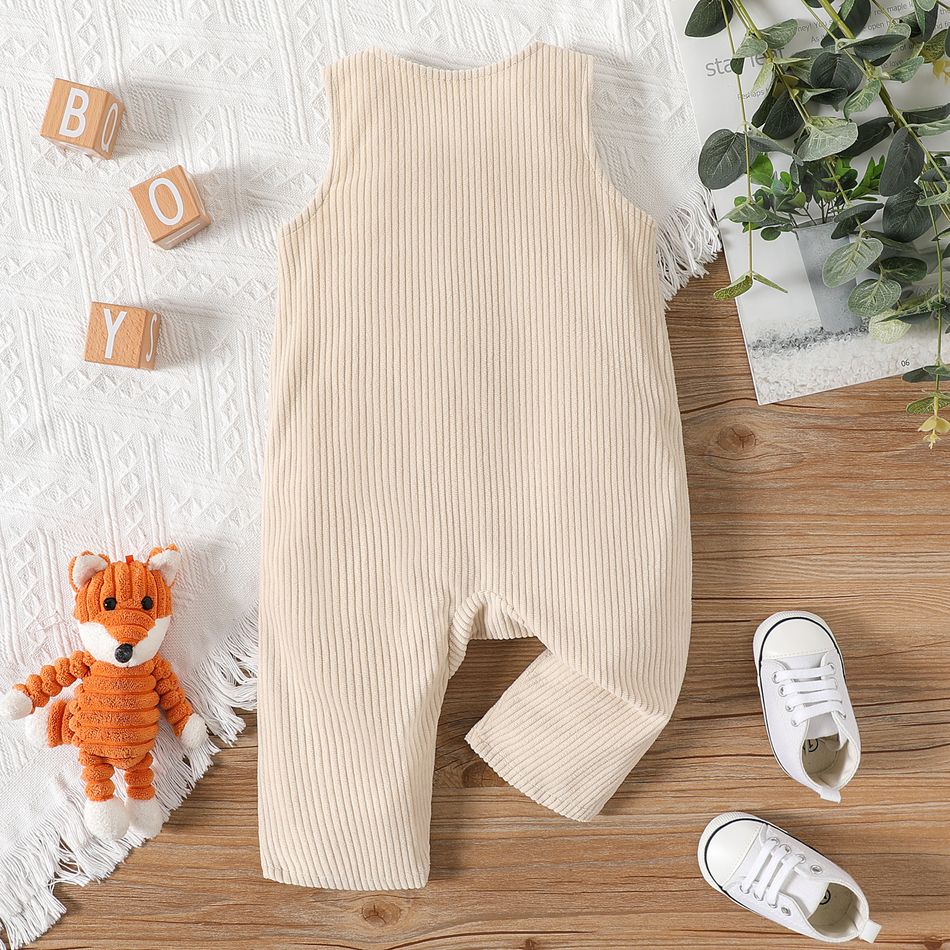 Baby Boy Fox Embroidered Corduroy Overalls Apricot big image 3