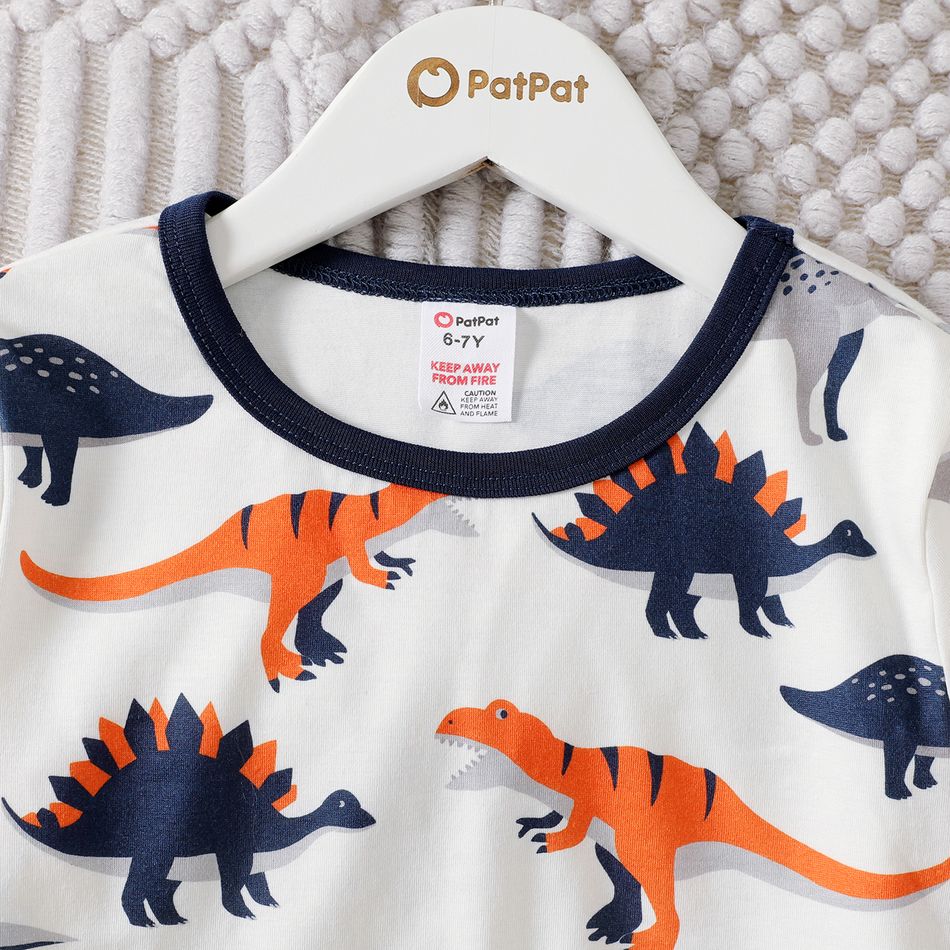 2pcs Kid Boy Animal Dinosaur Print Long-sleeve Tee and Pants Pajamas Set Tibetanbluewhite big image 2