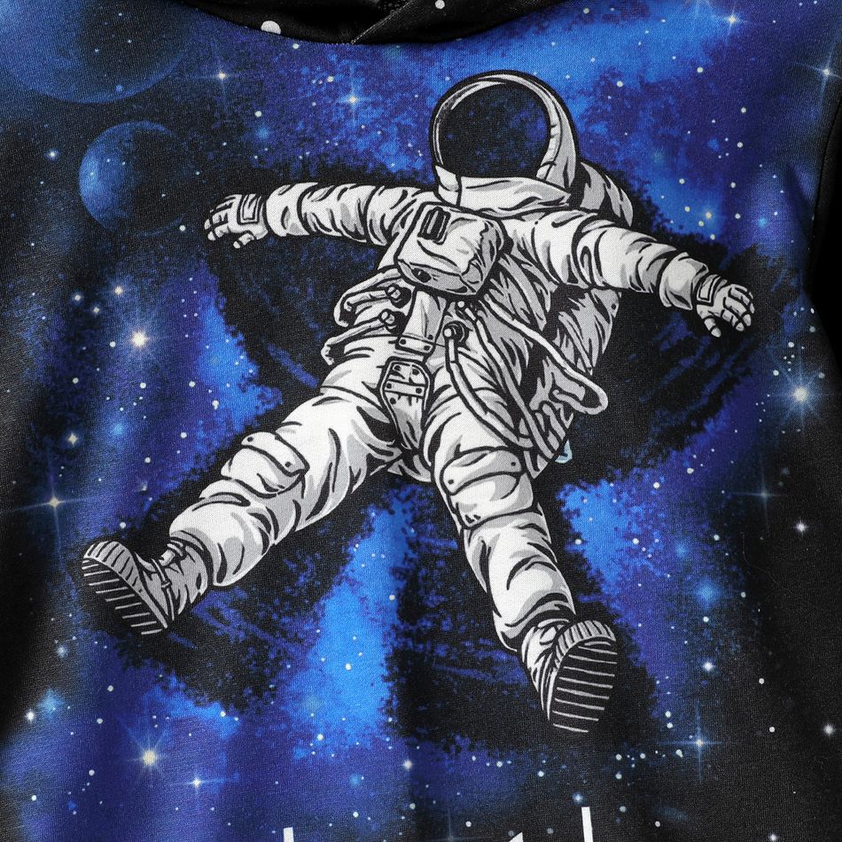 2pcs Kid Boy Space Astronaut Print Colorblock Hoodie Sweatshirt and Pants Set Black big image 4