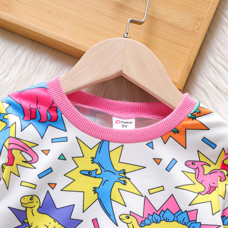 Toddler Girl Dinosaur Print Spike Design Pullover Sweatshirt Colorful big image 3