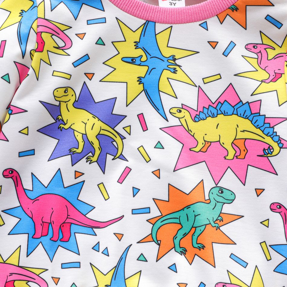 Toddler Girl Dinosaur Print Spike Design Pullover Sweatshirt Colorful