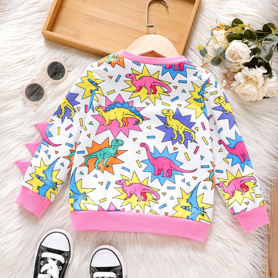 Toddler Girl Dinosaur Print Spike Design Pullover Sweatshirt Colorful big image 2
