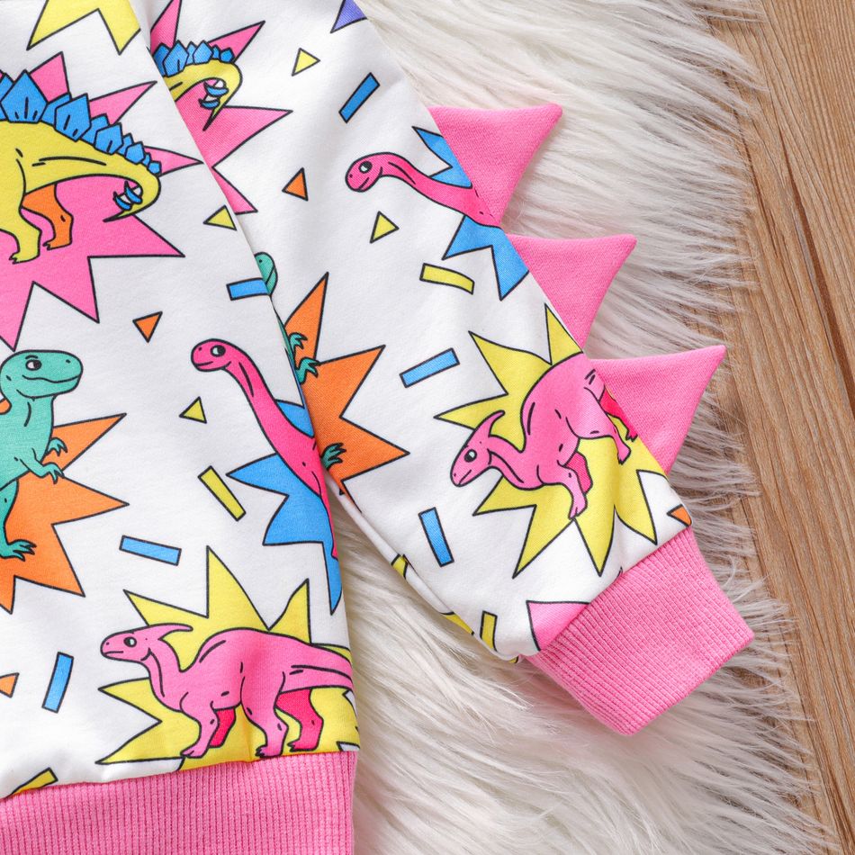 Toddler Girl Dinosaur Print Spike Design Pullover Sweatshirt Colorful big image 4