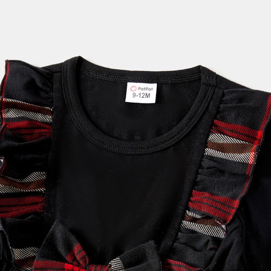 Family Matching Plaid Short-sleeve Ruched Drawstring Bodycon Dresses and Polo Shirts Sets Black big image 9