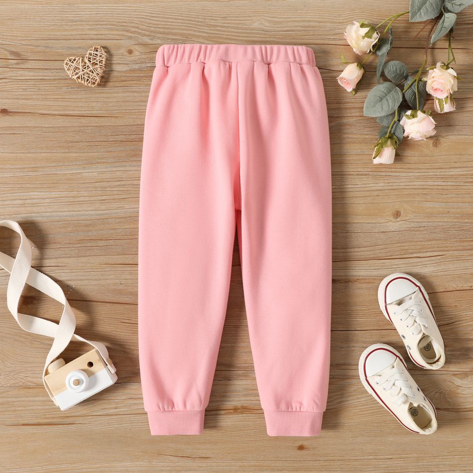 Toddler Girl Basic Solid Color Fleece Lined Elasticized Pants Pink big image 3