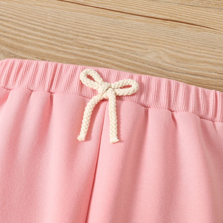 Toddler Girl Basic Solid Color Fleece Lined Elasticized Pants Pink big image 4