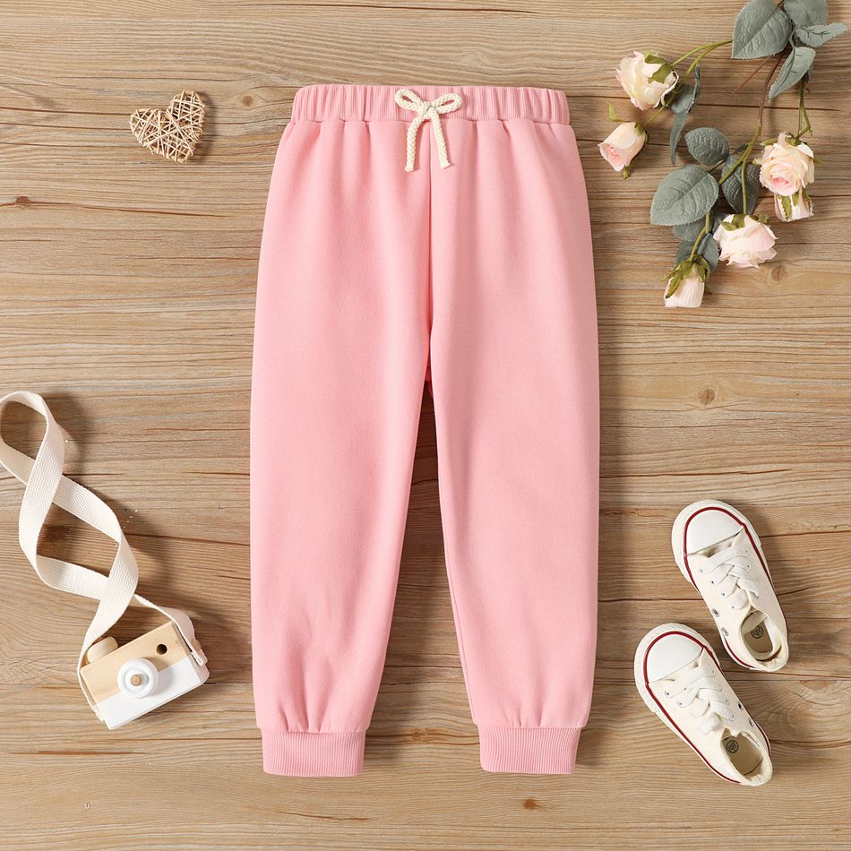 Toddler Girl Basic Solid Color Fleece Lined Elasticized Pants Pink big image 1