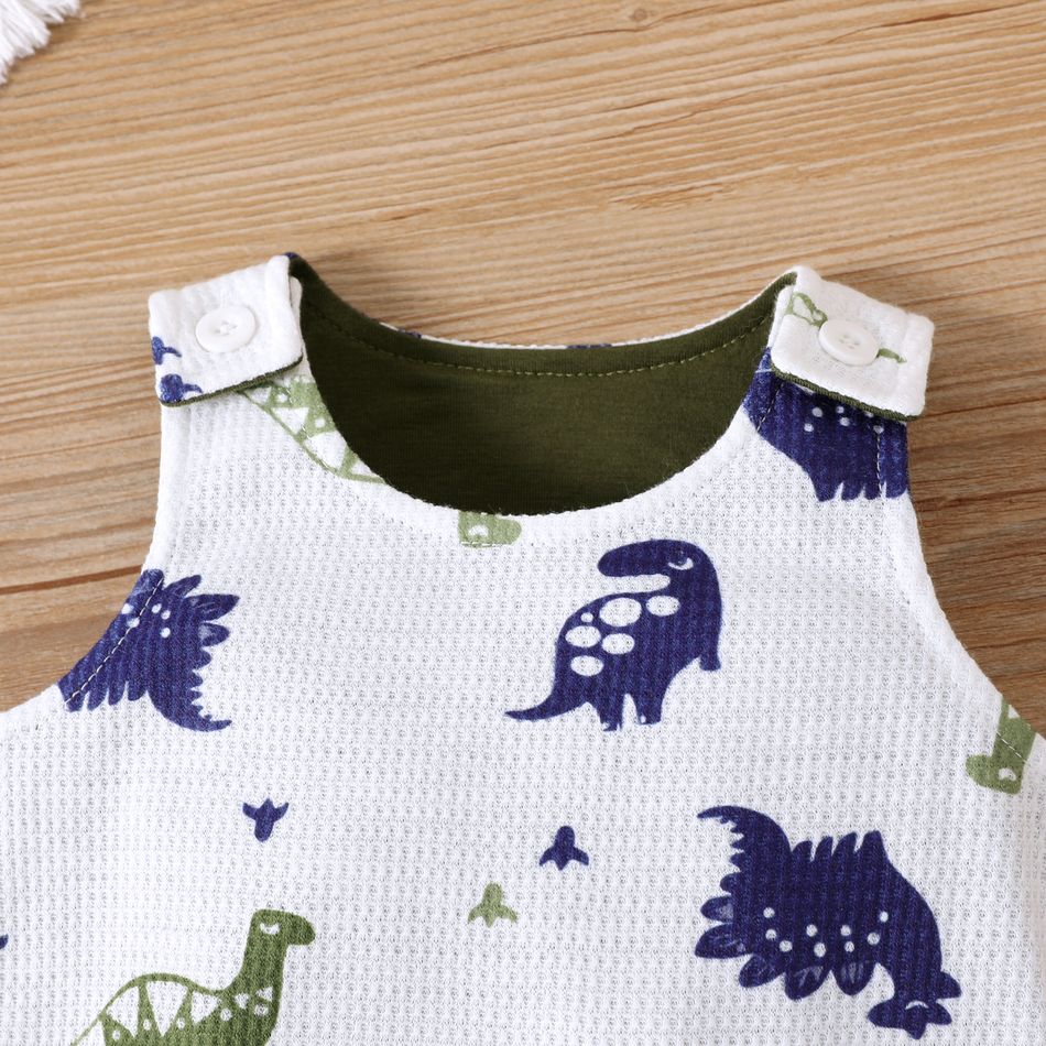 2pcs Baby Boy Allover Dinosaur Print Overalls and Solid Long-sleeve Tee Set blackishgreen big image 4