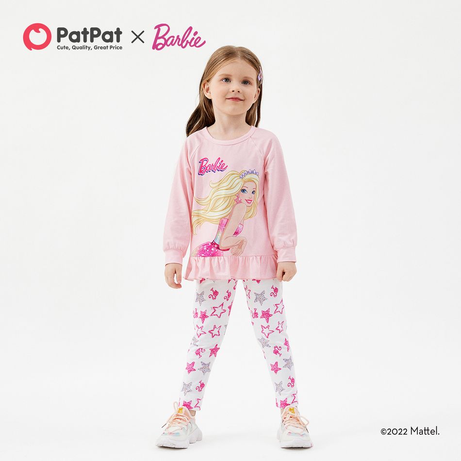 Barbie 2 Stück Kleinkinder Mädchen Rüschenrand Süß T-Shirt-Sets rosa big image 2