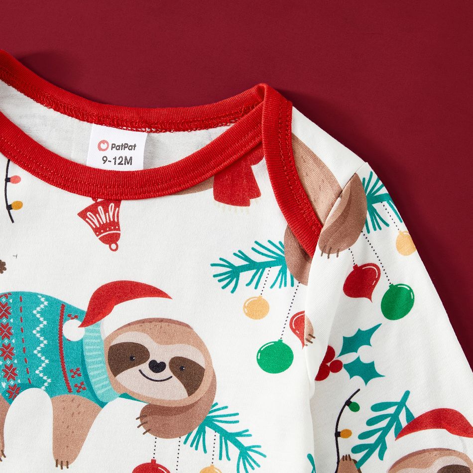 Christmas Family Matching Sloth & Letter Print Raglan-sleeve Pajamas Sets (Flame Resistant) ColorBlock big image 15