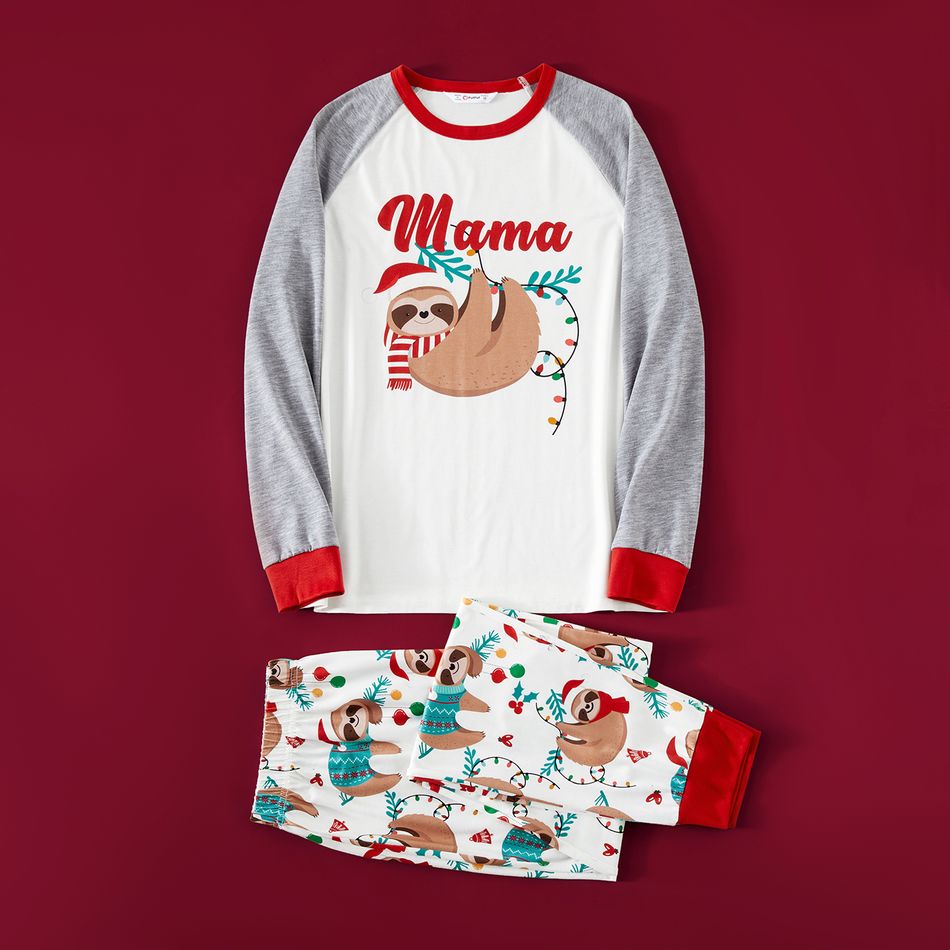 Christmas Family Matching Sloth & Letter Print Raglan-sleeve Pajamas Sets (Flame Resistant) ColorBlock big image 11